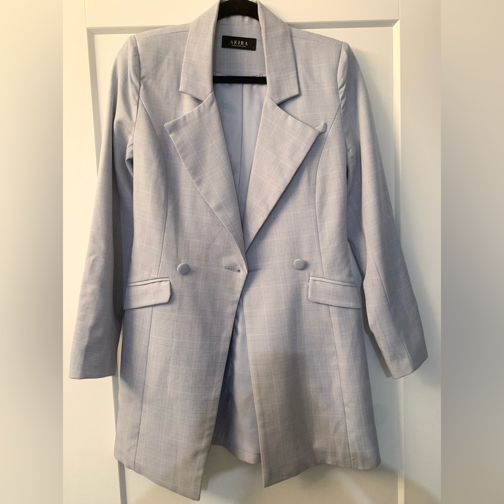 AKIRA Baby Blue Plaid Blazer/Blazer Dress - Small
